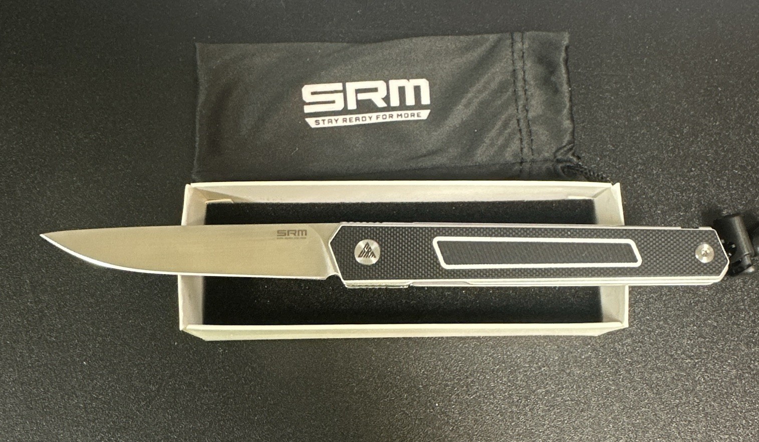 SRM 125L-GB Pocketknife 12C27 Blade Black G10 Clip Point Liner Lock Clip