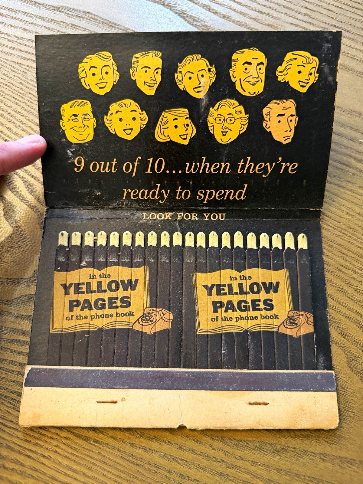 Vintage 1950s Yellow Pages Jumbo Giant Feature Matchbook Advertising Unused