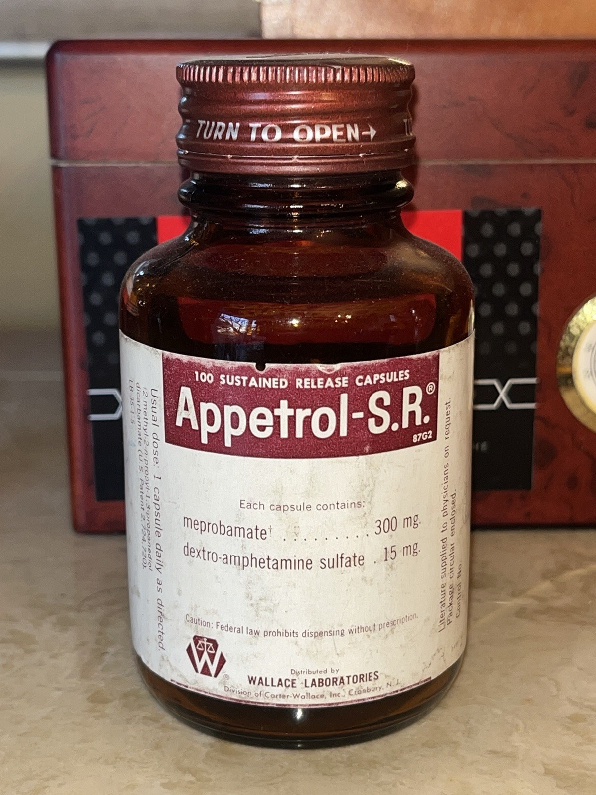 APPETROL-SR Dextro Amphetamine Meprobamate Bottle Medical Dexedrine Glass EMPTY APPETROL-SR Dextro Amphetamine Meprobamate Bottle Medical Dexedrine Glass EMPTY