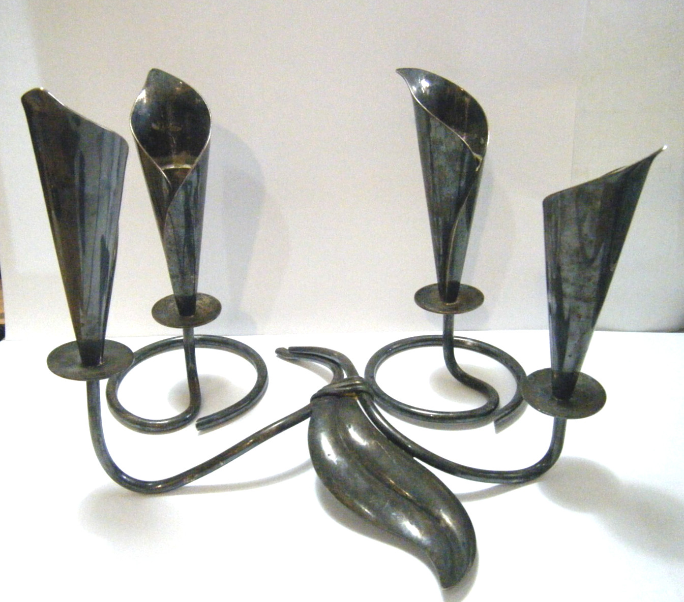 3 pc Vintage MCM Hans Jensen Denmark Silverplate Calla Lily Candleholders