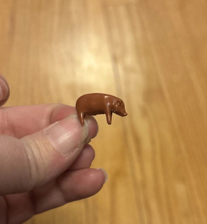 Vintage Miniature Brown Pig Figure Mini Plastic Teeny Tiny Farm Animal Trinket