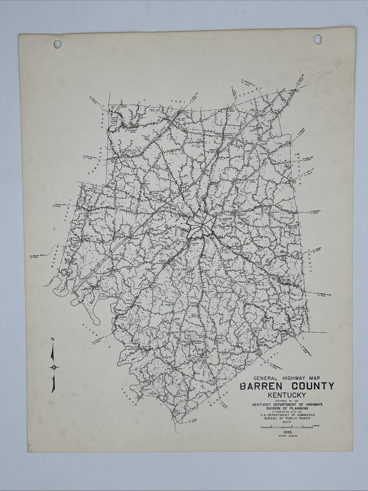 Vintage Kentucky General Highway Map Barren County 1955 KY Roads Glasgow Haywood