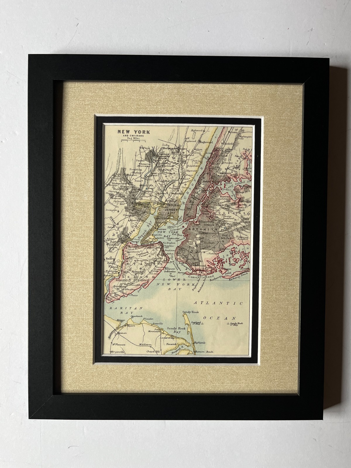 1908 Map of NEW YORK CITY fm Johnstons World Atlas, Framed/Dbl Mat SEE DESCRIP