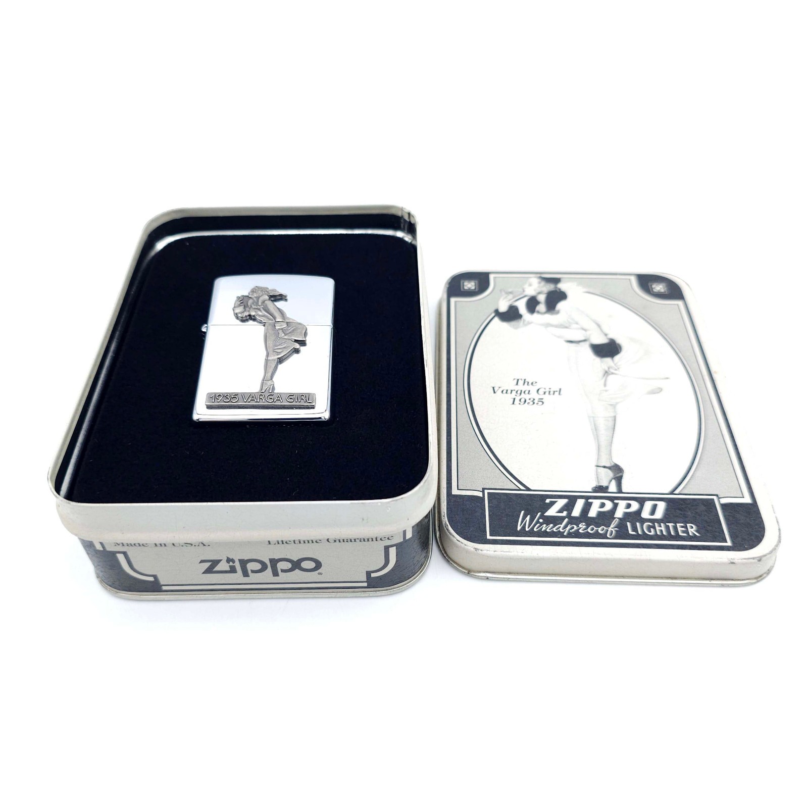 1993 Vintage Zippo Lighter 1935 Varga Girl Chrome W/Case Brand New Unused 1993 Vintage Zippo Lighter 1935 Varga Girl Chrome W/Case Brand New Unused