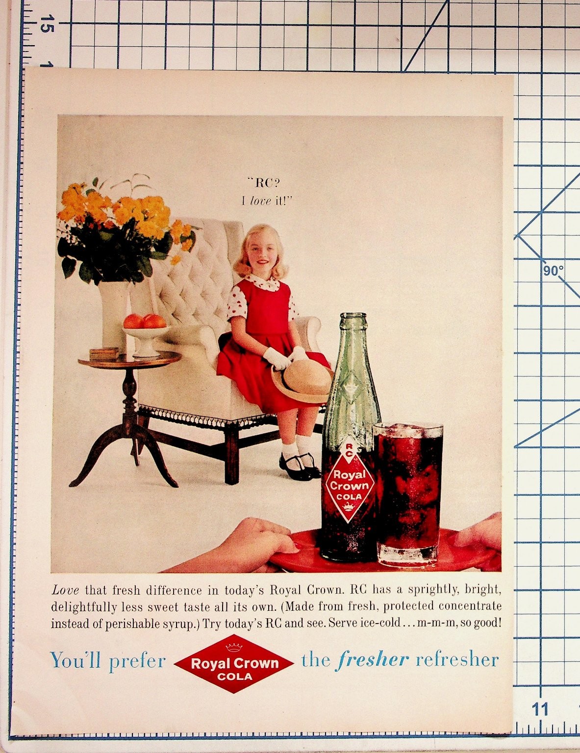 Vintage Royal Crown Cola RC Soda Ad Girl Flowers 1950s Magazine Print Ephemera Vintage Royal Crown Cola RC Soda Ad Girl Flowers 1950s Magazine Print Ephemera