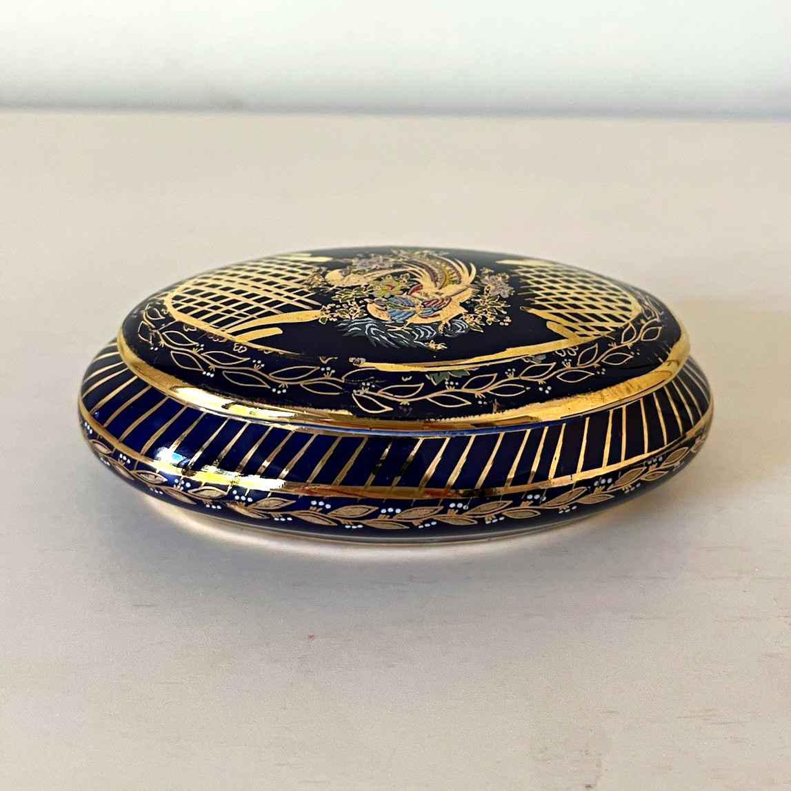 Seckin Limoges Cobalt Blue Porcelain Blue & Gold Oval Hinged Trinket Box