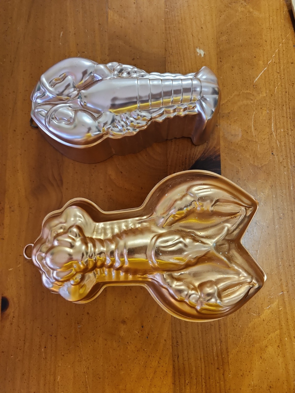 2 Vtg Copper Lobster Molds, Wall Hanging Kitchen Decor Nautical Rustic Farmhouse