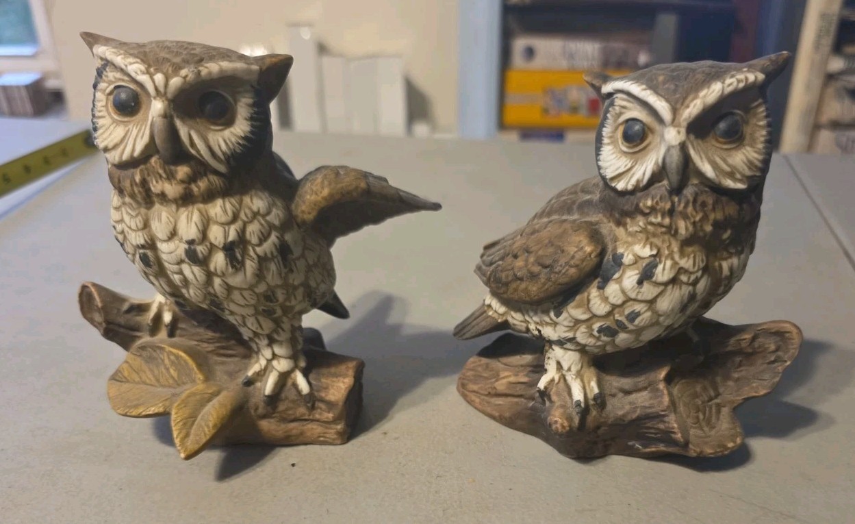 Vintage Homco owl figurines Pair 