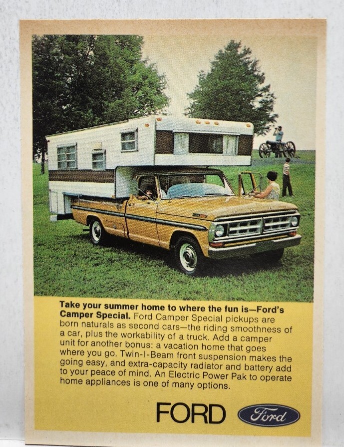 1970 Ford Camper Special Yellow Retro Original Print Ad 70\'s
