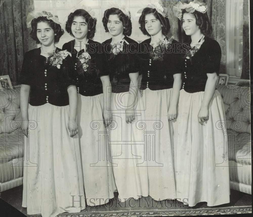 1948 Press Photo The Dionne quintuplets celebrate 13th birthday in Ontario 1948 Press Photo The Dionne quintuplets celebrate 13th birthday in Ontario