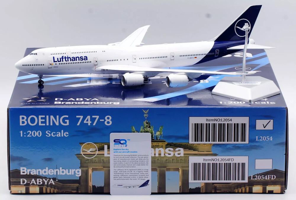 SQ Wings L2054 Lufthansa Boeing 747-8i D-ABYA Diecast 1/200 Jet Model Airplane