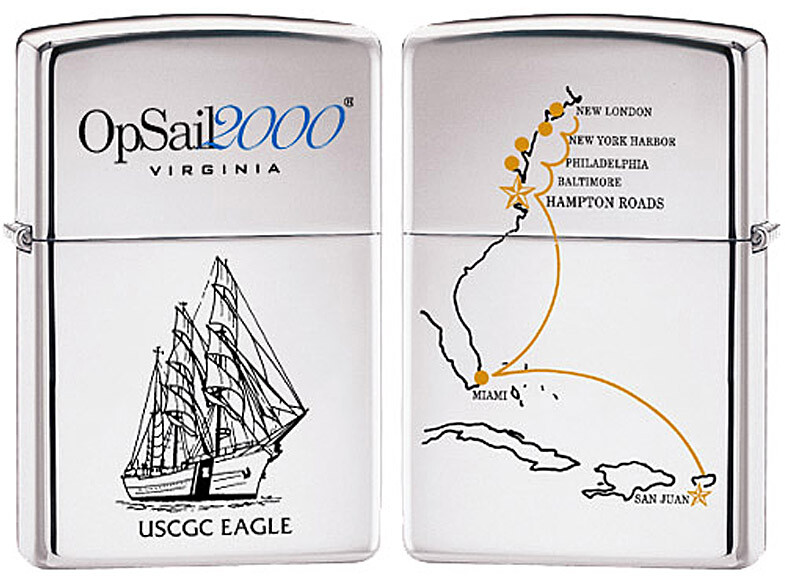 USCGC Eagle (WIX-327) Barque Zippo MIB  OpSail 2000 Virginia Polished Chrome