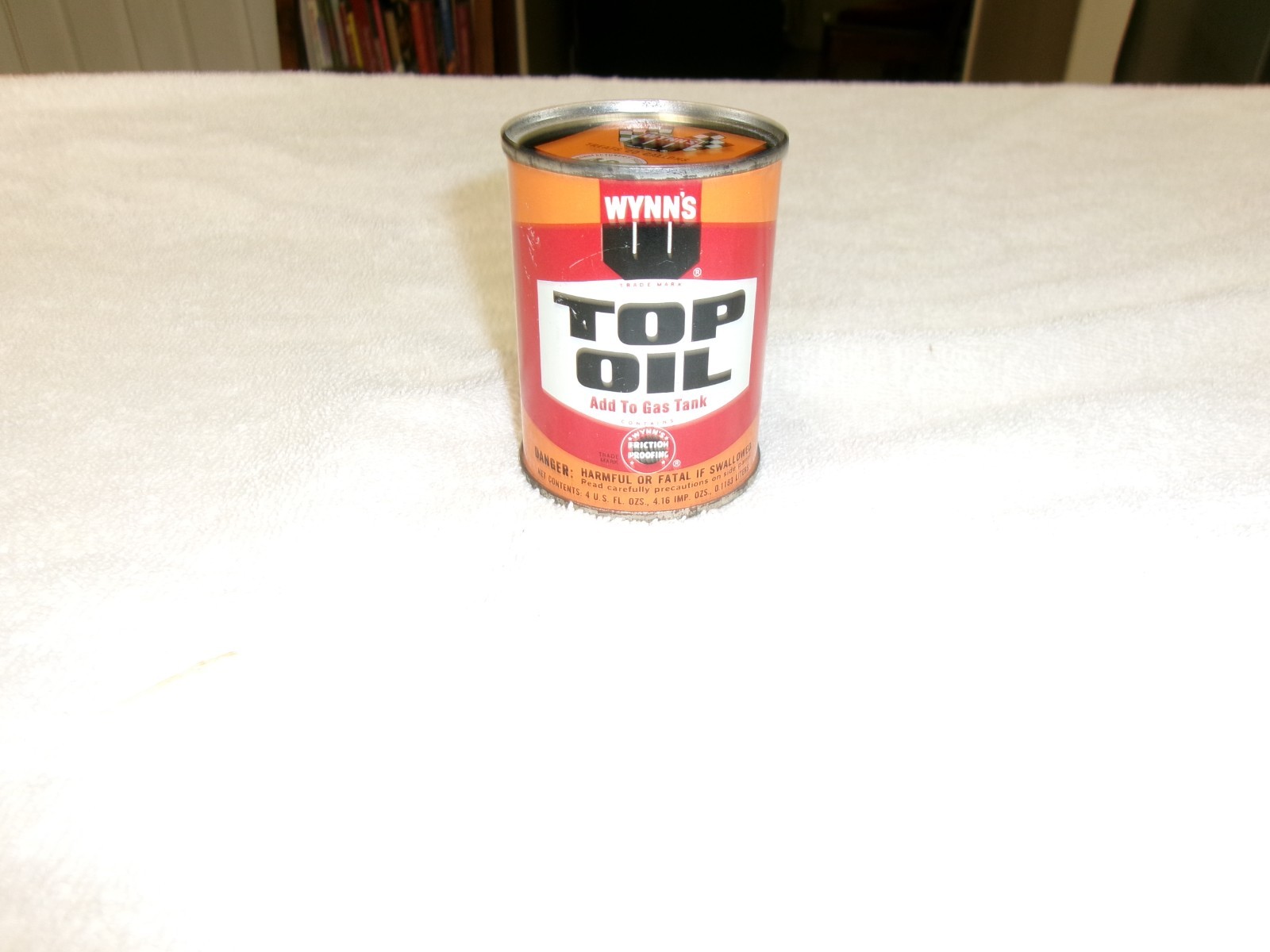 Vintage Wynn\'s Top Oil Tin Can 4oz. Add to Gas Tank Checkered Flags
