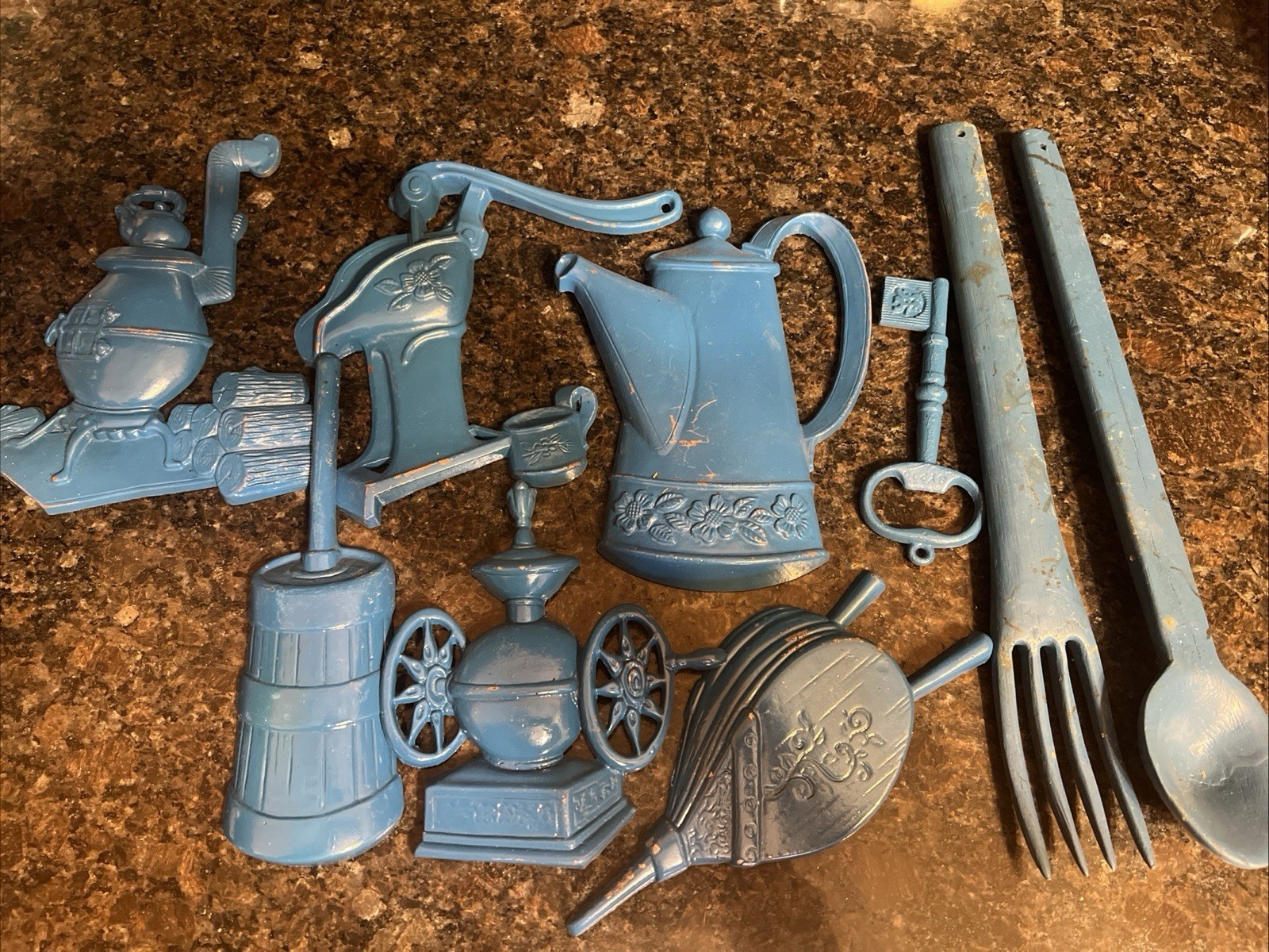 Vintage Sexton 9 Piece Blue Kitchen Wall Decor. MCM 