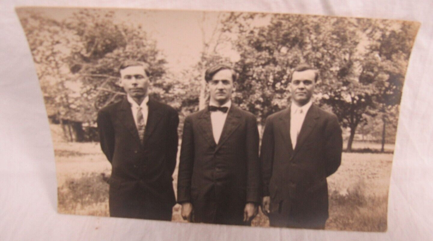 AZO 1904 - 1918 Real Photo Postcard 3 Gents Gentlemen John Stewart Portrait RPPC AZO 1904 - 1918 Real Photo Postcard 3 Gents Gentlemen John Stewart Portrait RPPC