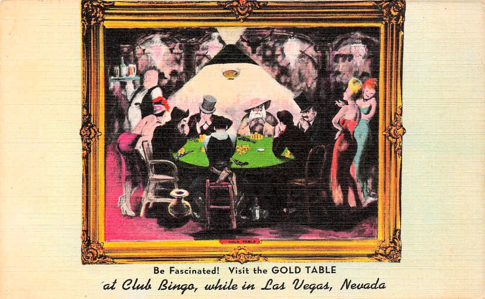 Gold Table Club Bingo Las Vegas Nevada Painting Casino Poker Vtg Postcard G30