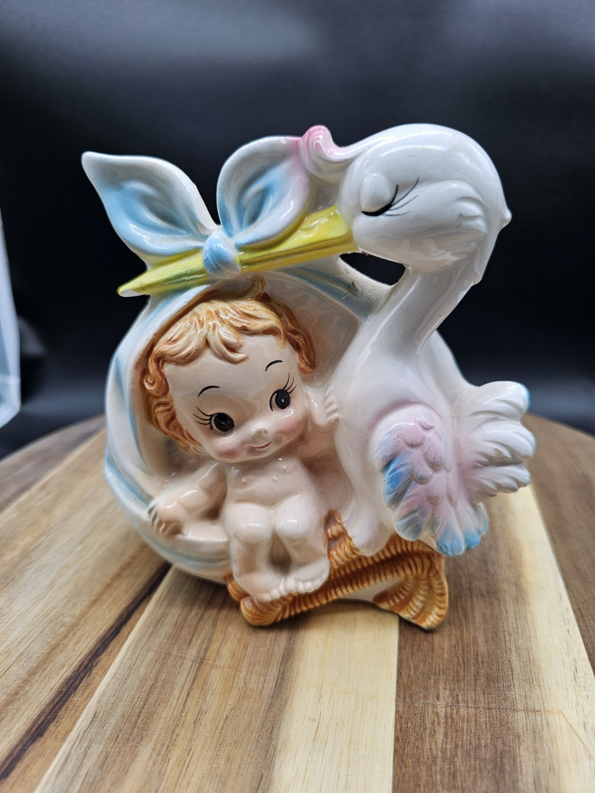 Vintage Relpo 5825 Ceramic Stork & Baby Planter  Succulent Planter READ