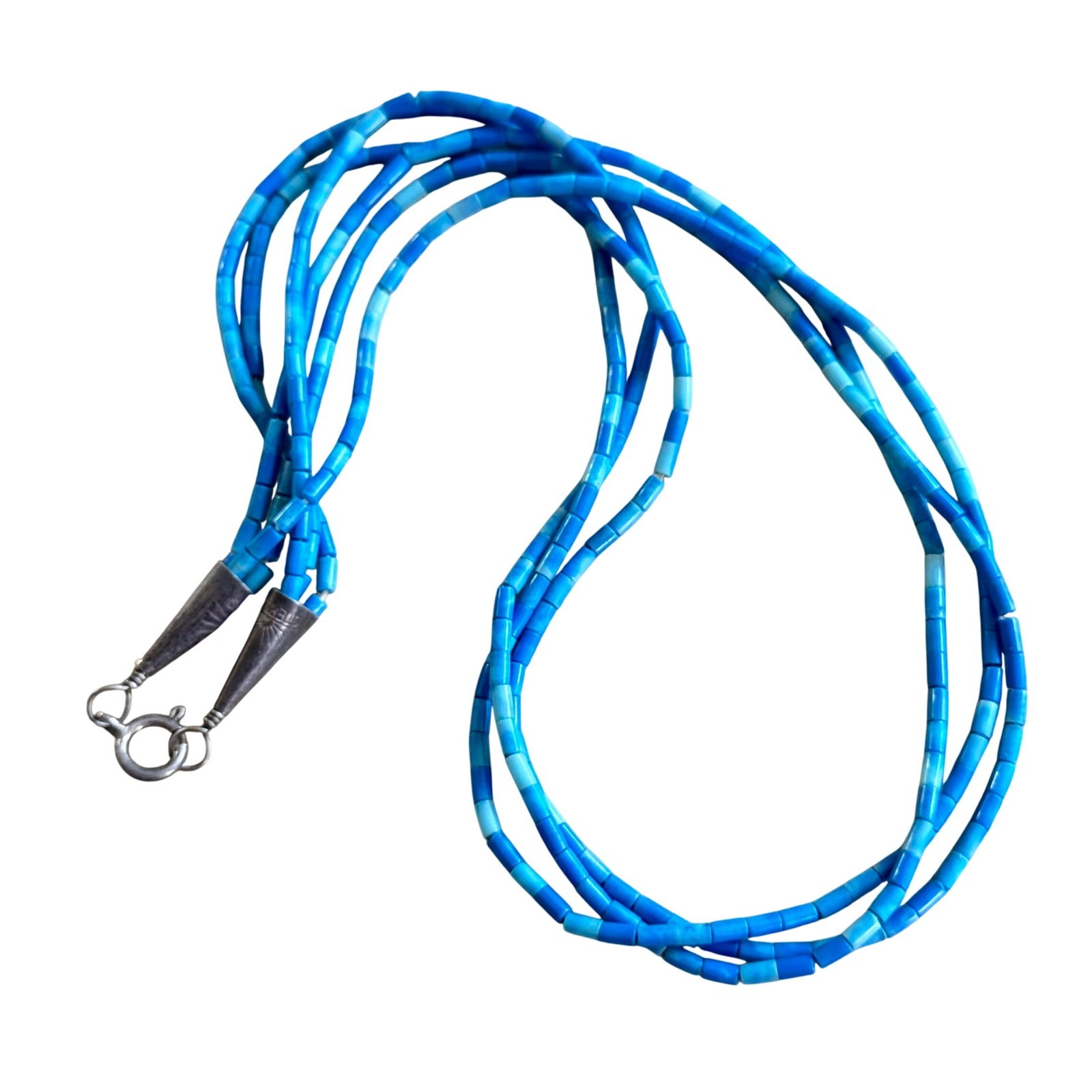 VTG Native American Lapis Necklace Multi Strand Beaded Sterling Silver 925 16 VTG Native American Lapis Necklace Multi Strand Beaded Sterling Silver 925 16