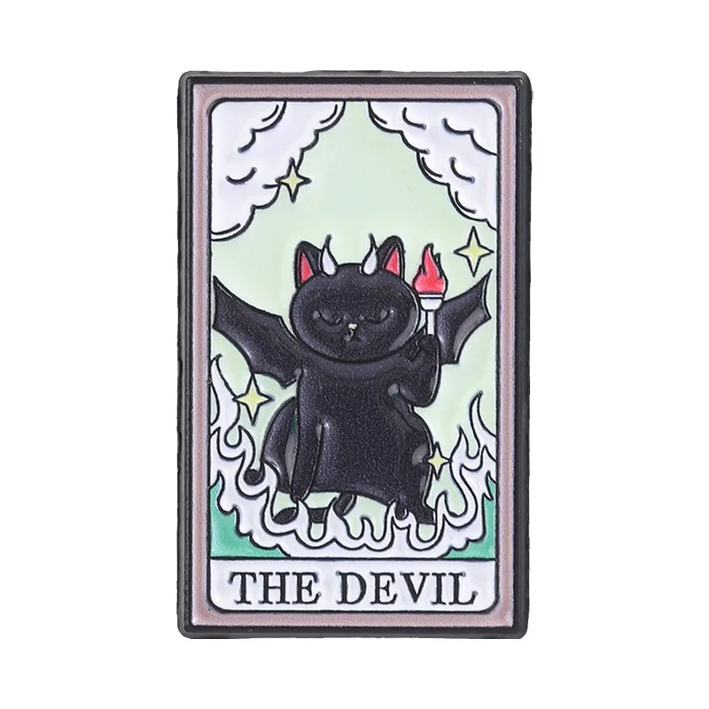 Luck Witch Cat Black Cat Tarot Card Enamel Pin the Devil Bat Cat Ace of Paws