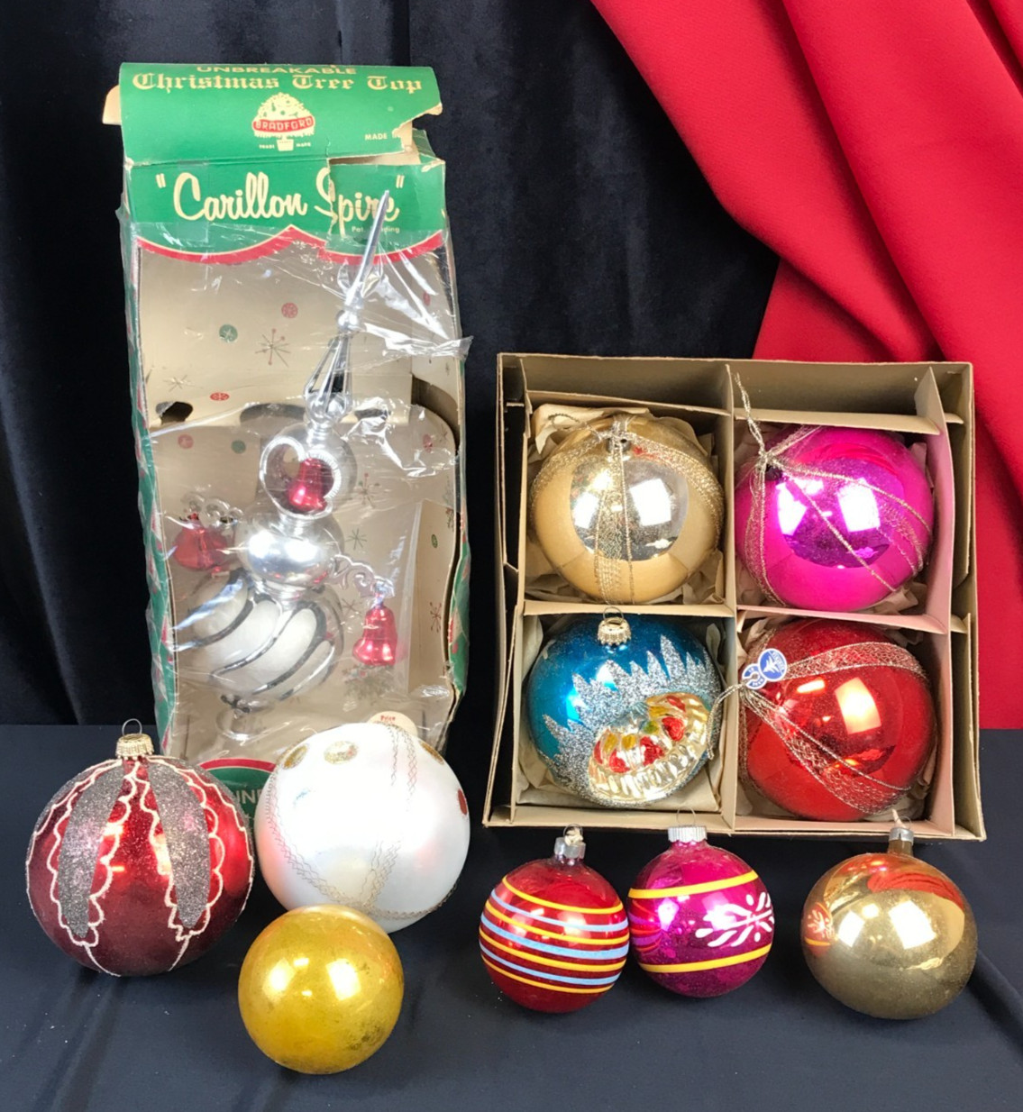 Vintage Mercury Glass Small-Large ROUND ORNAMENTS & TREE TOPPER Germany USA Made