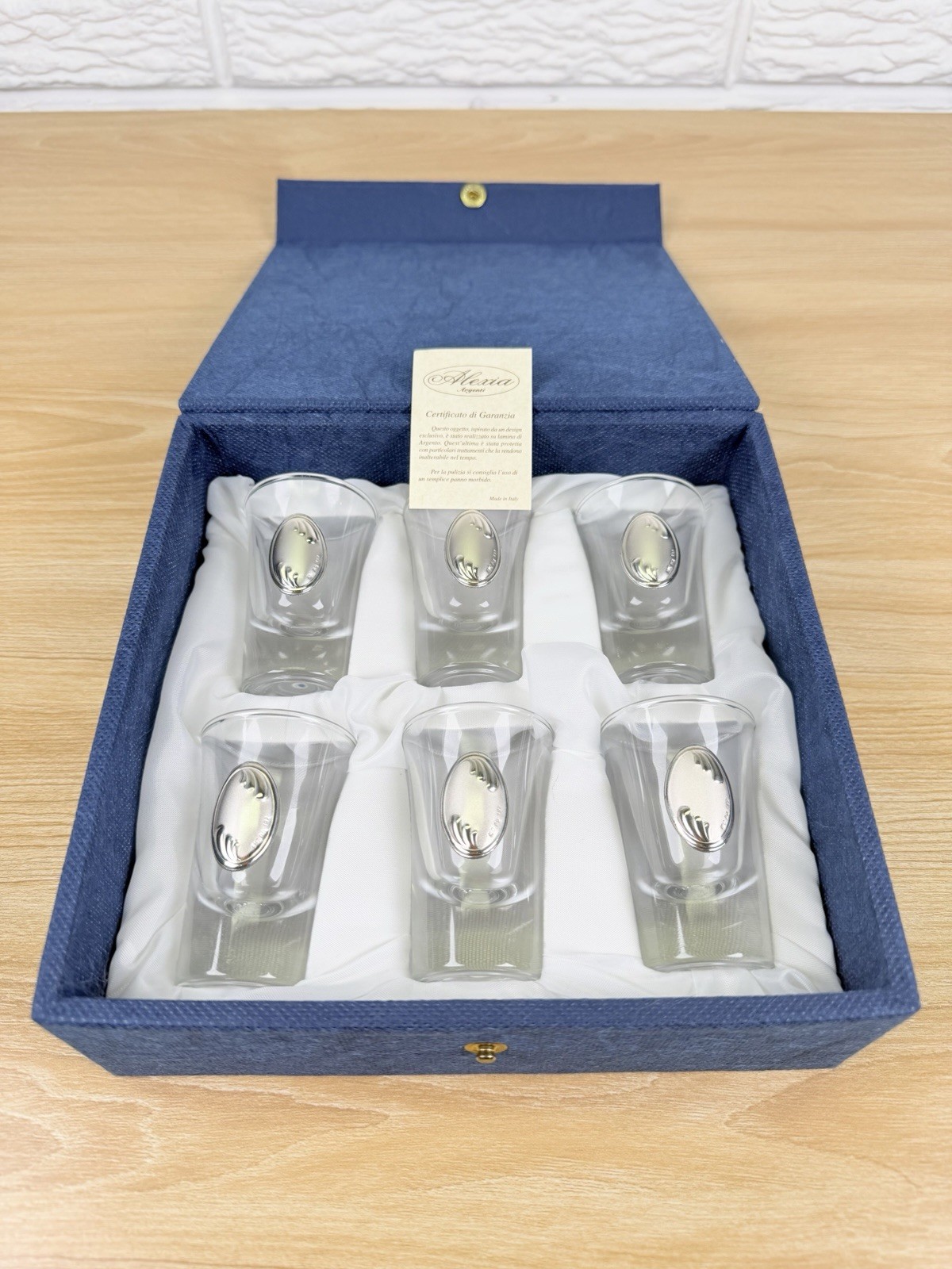 Vintage Alexia Argenti Italian Crystal 925 Sterling Silver Shot Glasses Set of 6