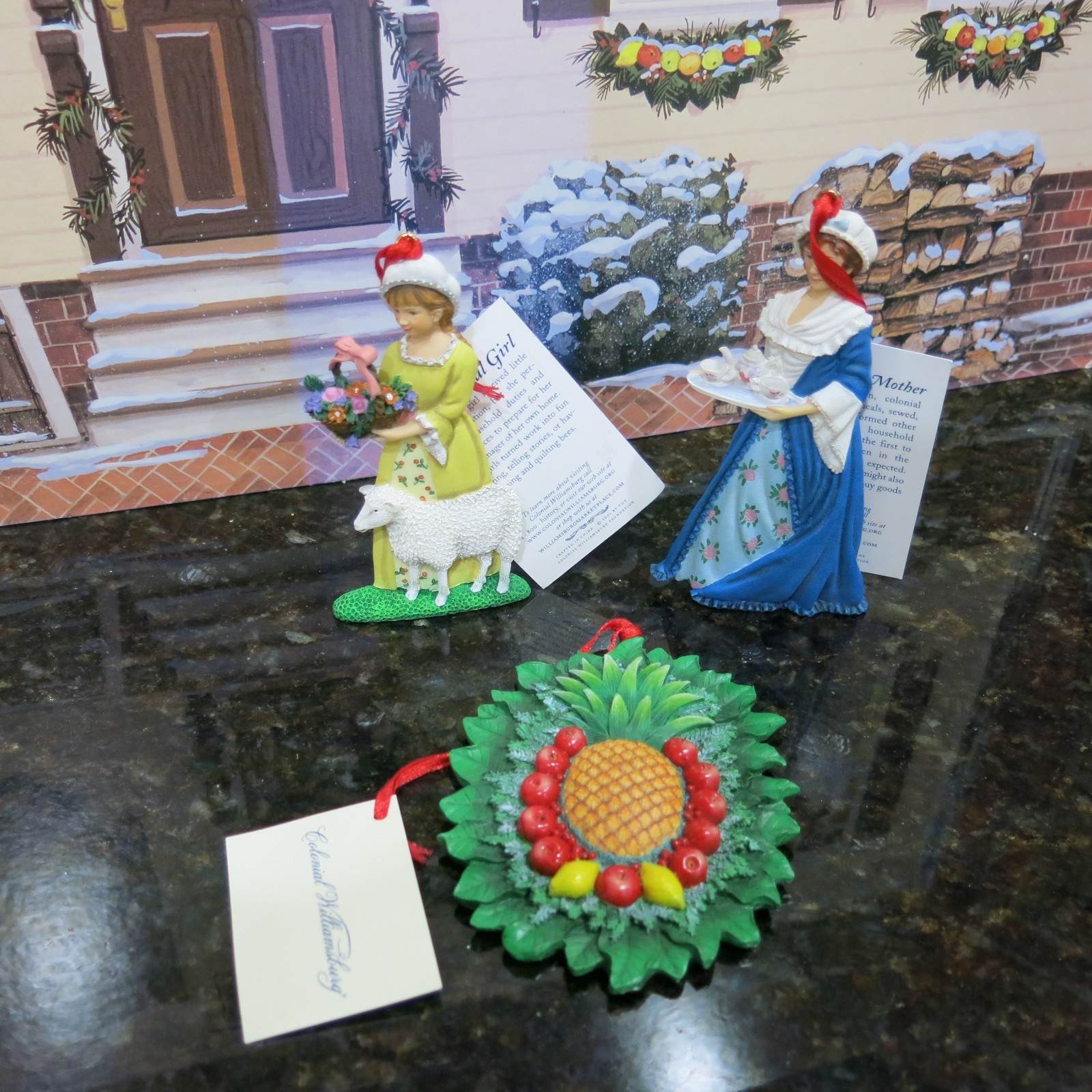 3 Colonial Williamsburg Ornaments still with tags $25.00 for the 3)