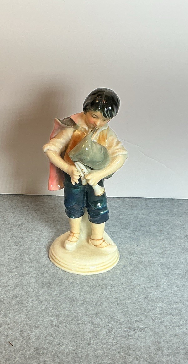 Vintage Karl Ens Figurine Young Boy playing Bag Pipes, Germany