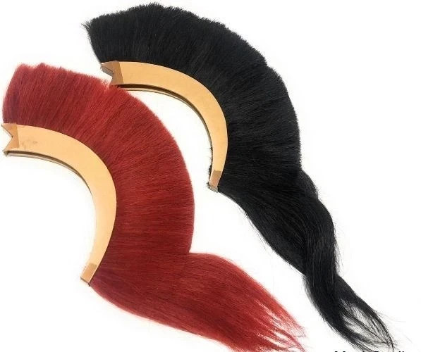 Set of 2 Red & black Helmet Crest Plume Horsehair Mohawk Spartan Halloween
