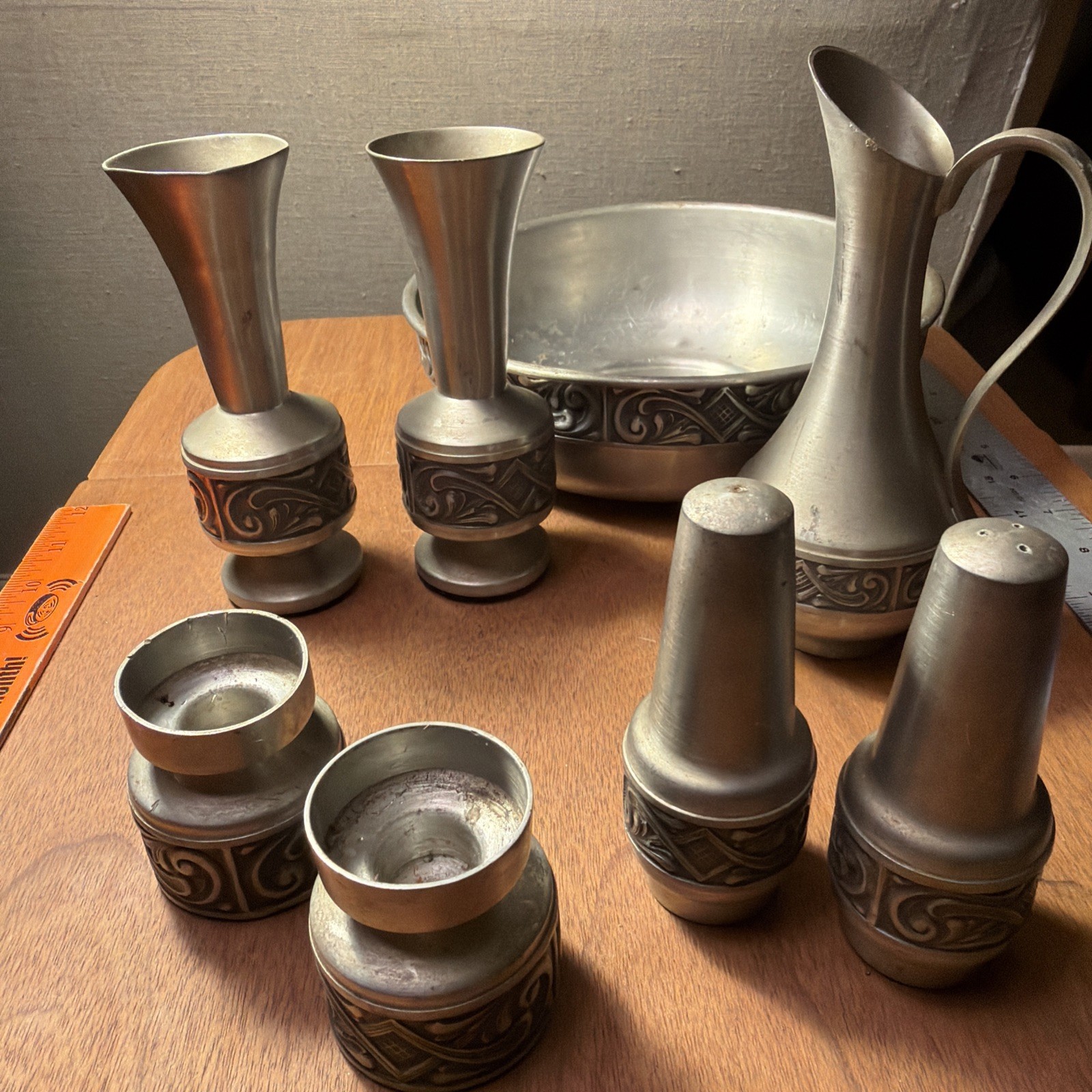 vintage collection of Selandia  Norway Pewter, Vases, Bowl, S&P , And More