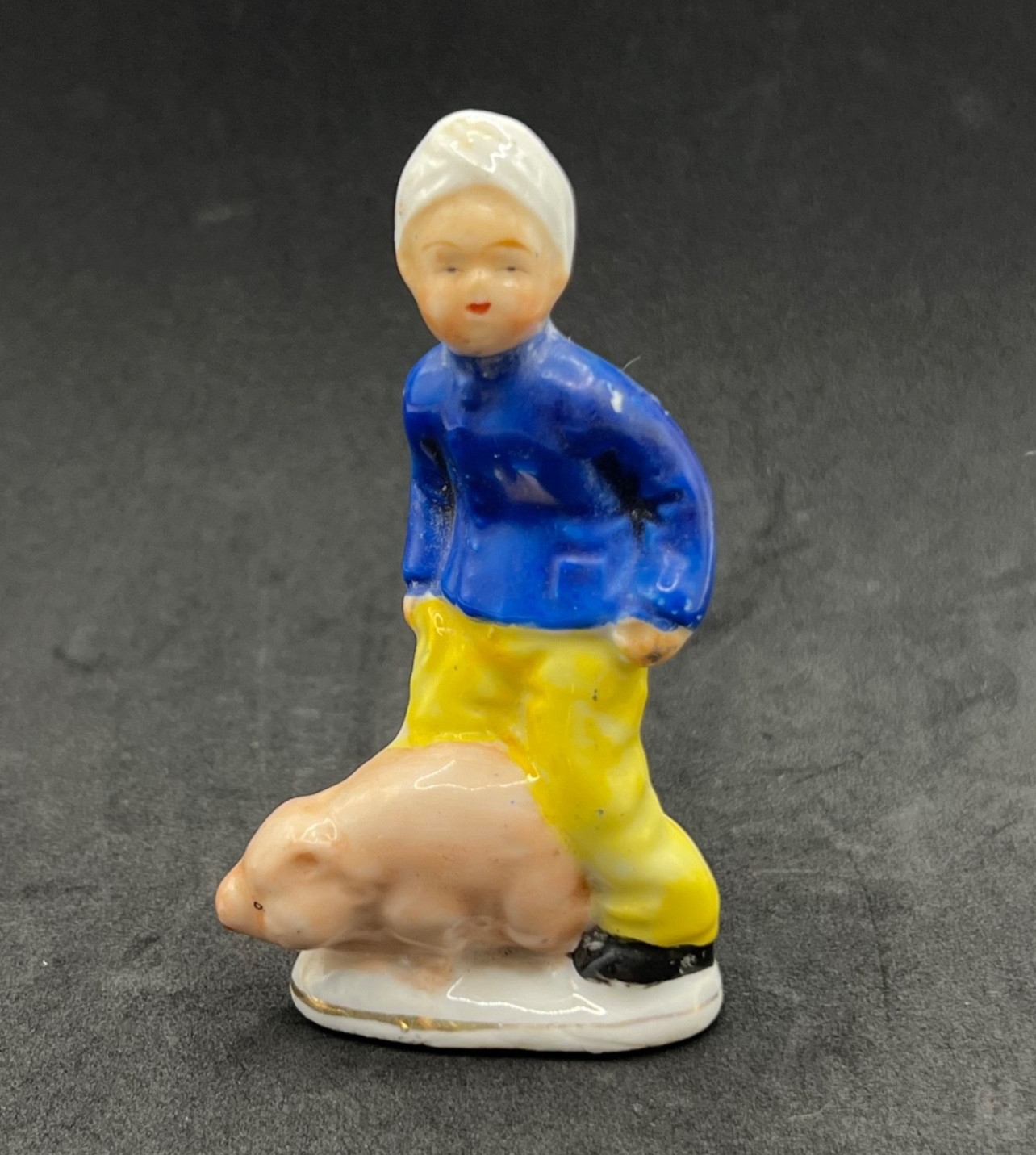 Vintage Made In Occupied Japan Porcelain Asian Boy Turban Pig Figurine Mini