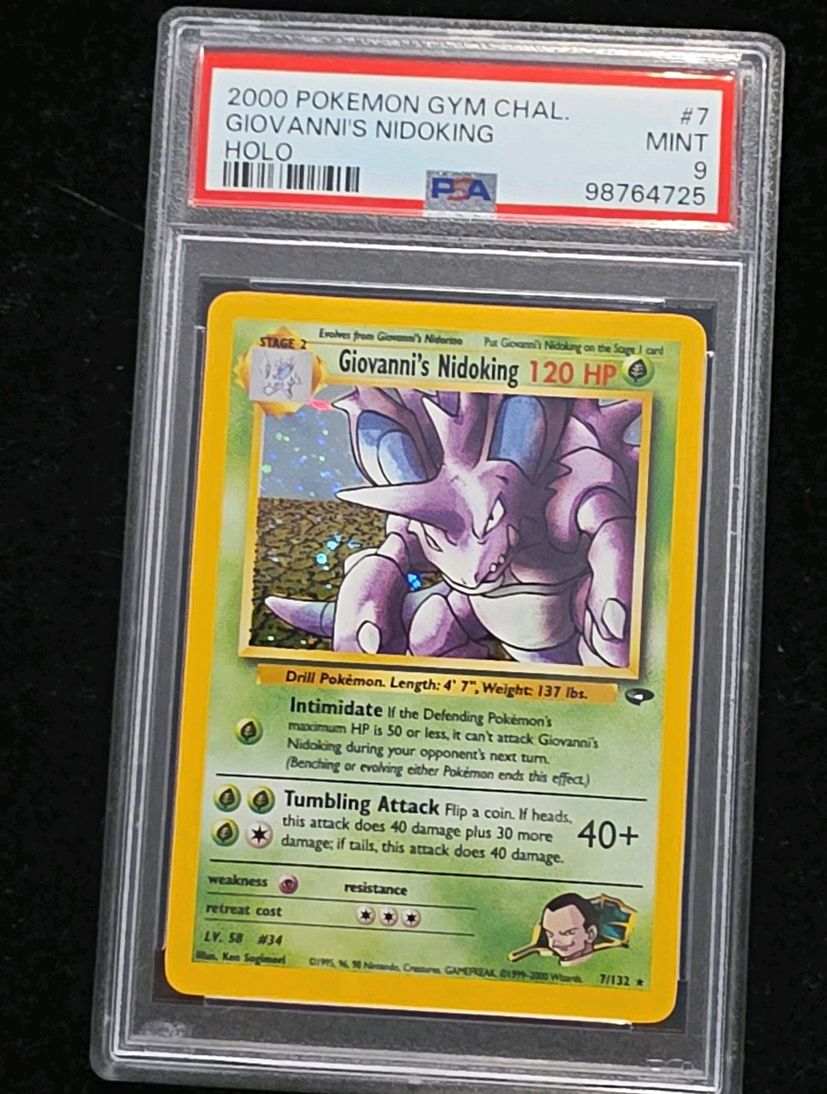 Pokémon Gym Challenge 2000 Giovanni\'s Nidoking Holo 7/132 English PSA 9