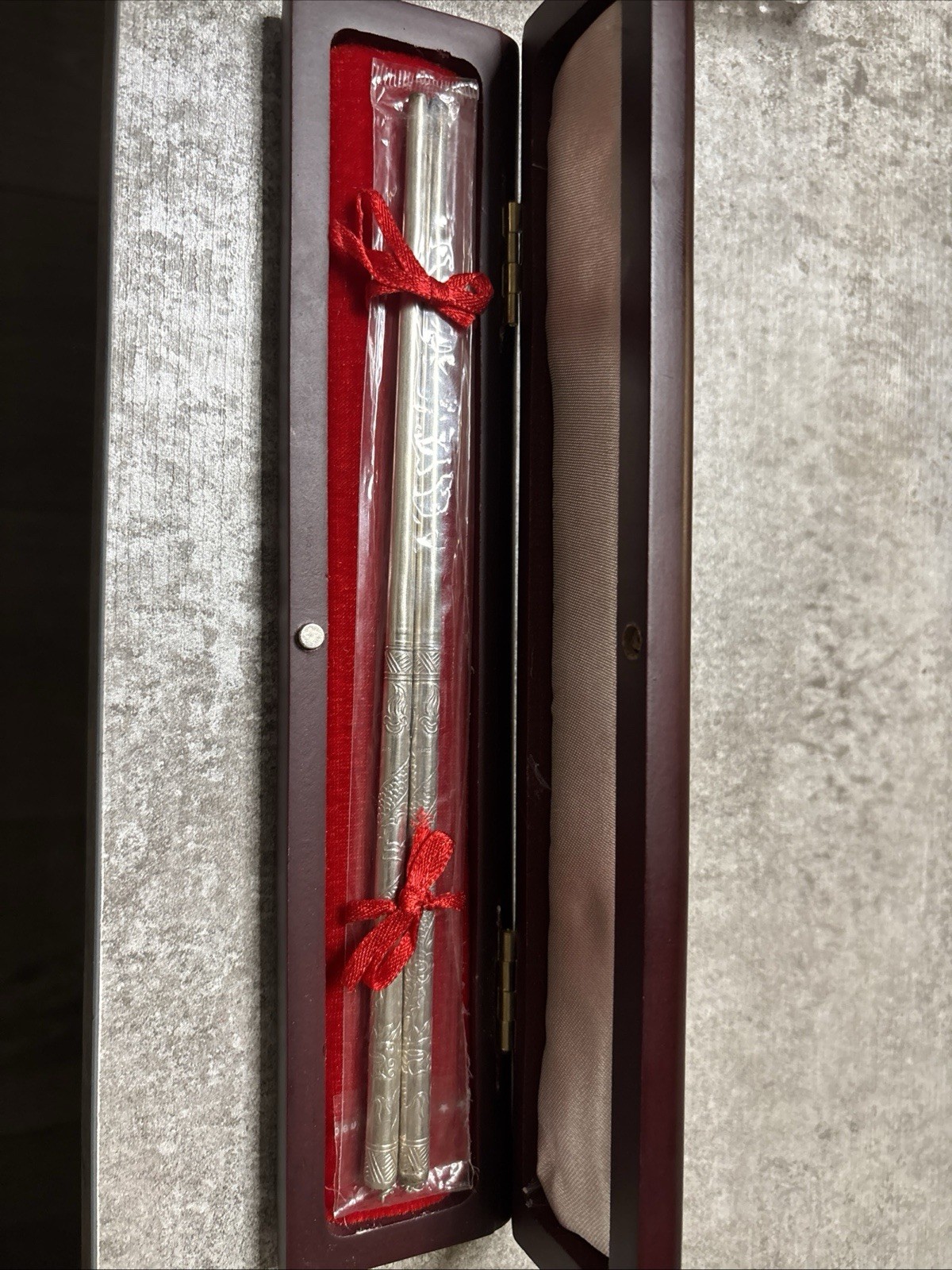 Handmade S925 Sterling Silver Dragon & Phoenix Chopsticks – Original Gift Box