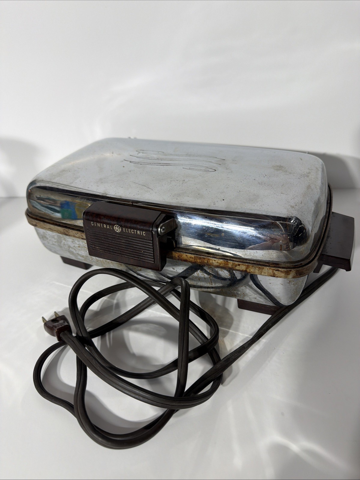 Vtg 1950s General Electric Waffle Maker Grill 14G39 Chrome 900W Tested Works