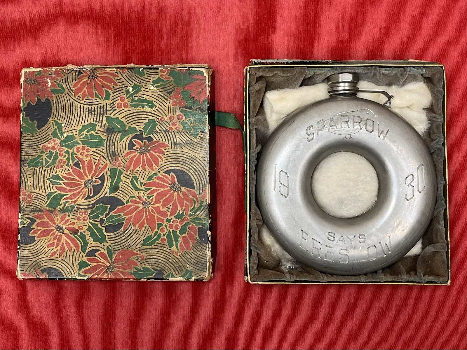 1920s-30s Prohibition Era Pewter Flask Christmas Holiday Gift by Jeffery