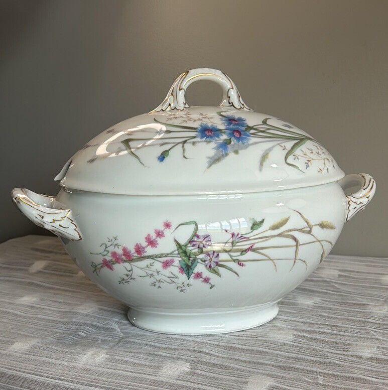 Large Porcelain Soup Tureen Hand Painted Small Chip On Lid