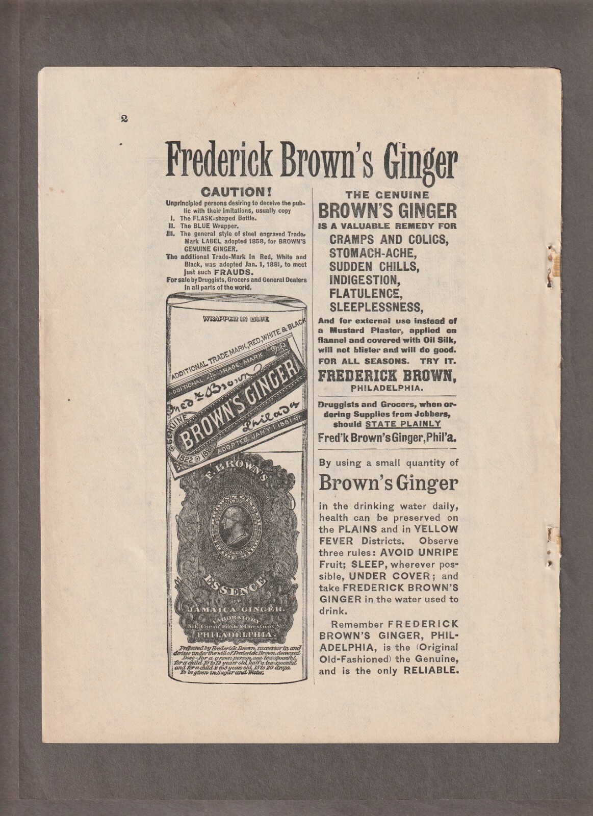 1885 FRED BROWN\'S GINGER Magazine AD~FLATULENCE Remedy~PEARS Soap~ADELINA PATTI
