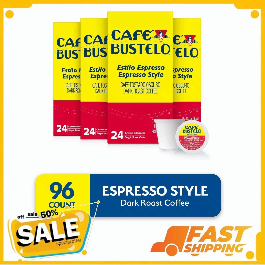 (4 pack) Cafe Bustelo Espresso Style, Dark Roast Coffee, Keurig K Cup Pods, 24ct