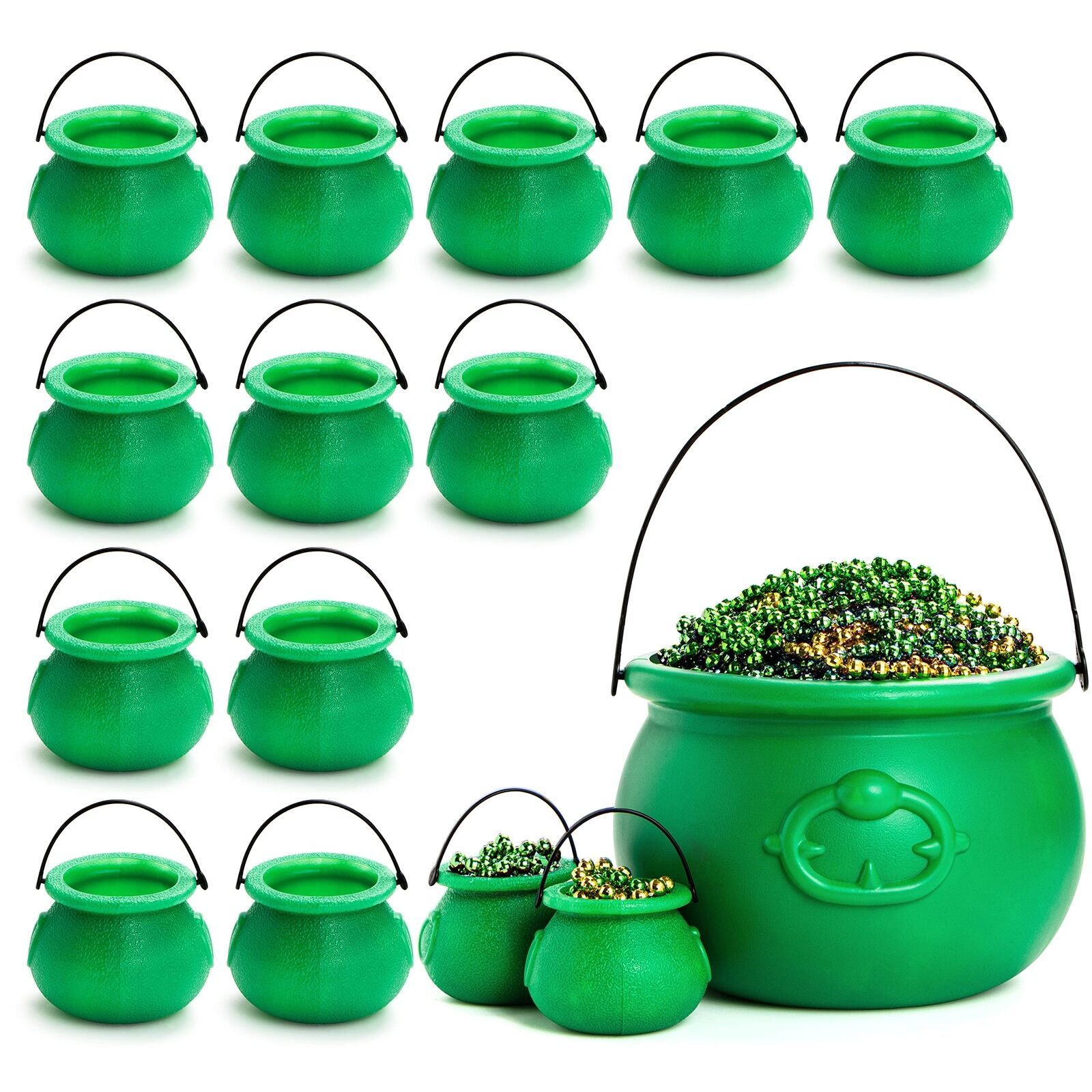 Syncfun 15Pcs St Patrick's Day Green Plastic Cauldron Kettles, for Party Favors