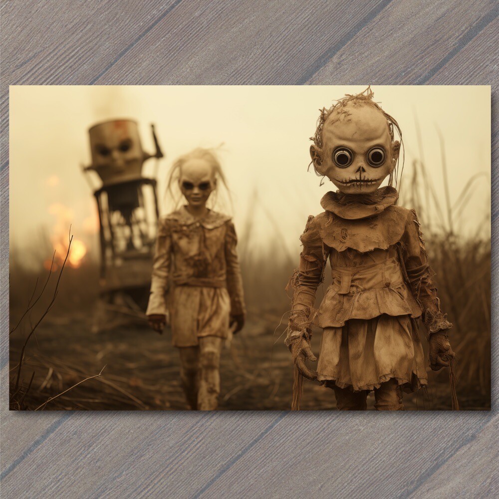 POSTCARD Bad Kids Weird Creepy Vibe Field Metal Masks Strange Apocalypse Unusual POSTCARD Bad Kids Weird Creepy Vibe Field Metal Masks Strange Apocalypse Unusual