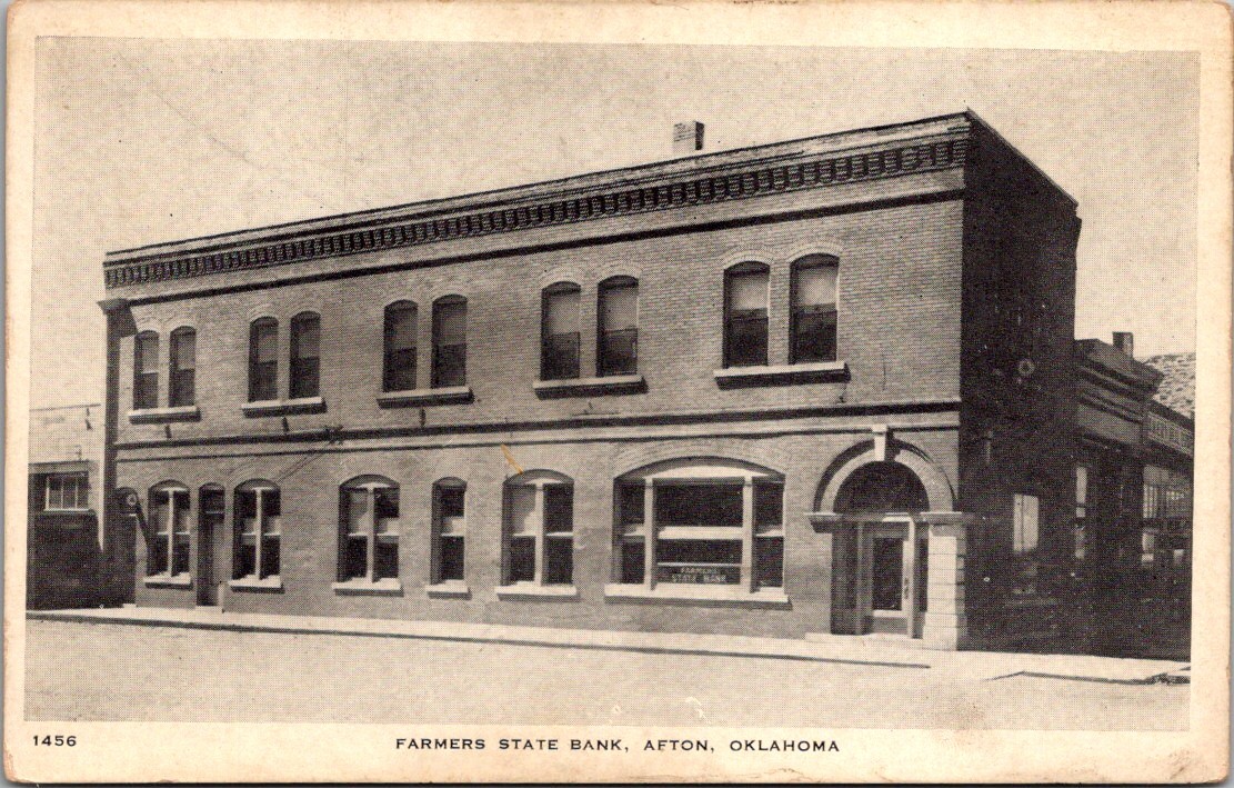 Afton, Oklahoma Farmers State Bank Building Postcard OK OKLA