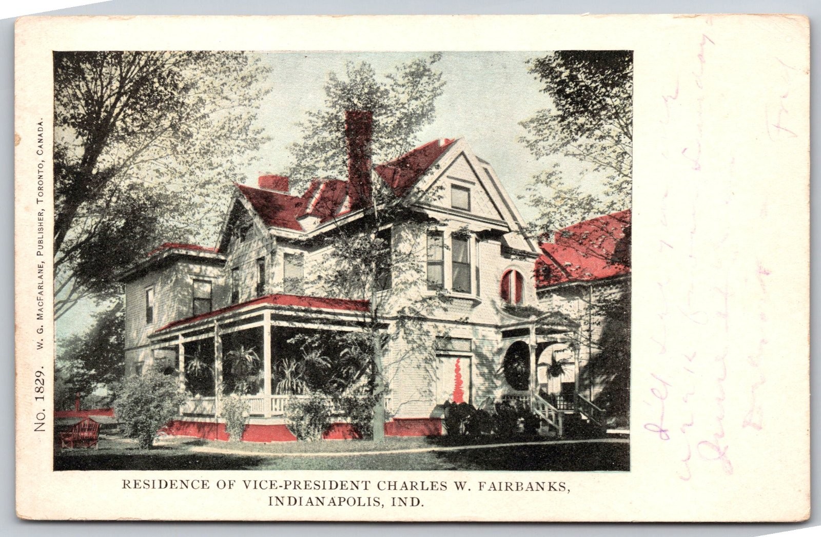 Charles W. Fairbanks Residence Indianapolis Indiana W. G. Postcard PC249 Charles W. Fairbanks Residence Indianapolis Indiana W. G. Postcard PC249