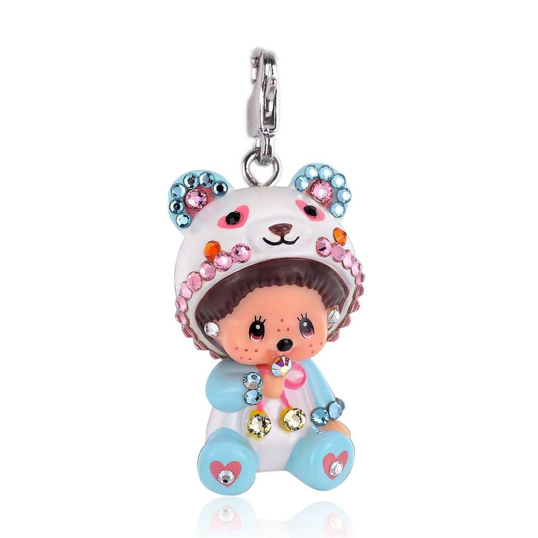 Monchhichi x Swarovski Blue Panda Charm Necklace MCC Crystal Pendant Japan Rare