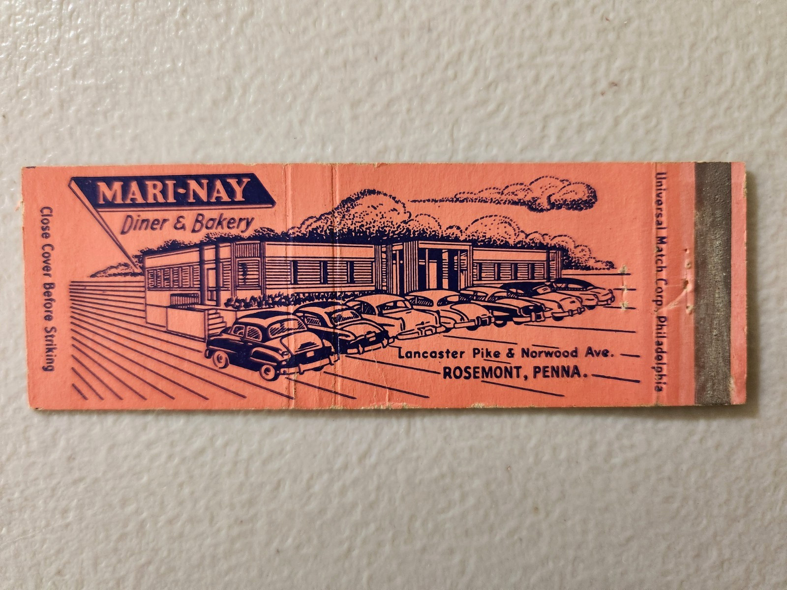 Mari-Nay Diner Rosemont Pennsylvania Full Length Matchbook Cover. Mari-Nay Diner Rosemont Pennsylvania Full Length Matchbook Cover.