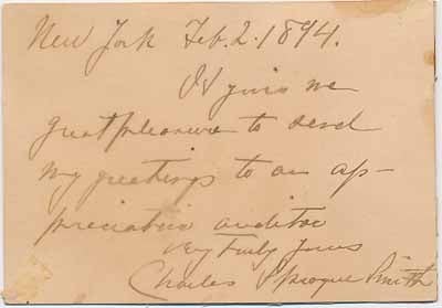 Charles Sprague SMITH / Signature and Inscription Signed
