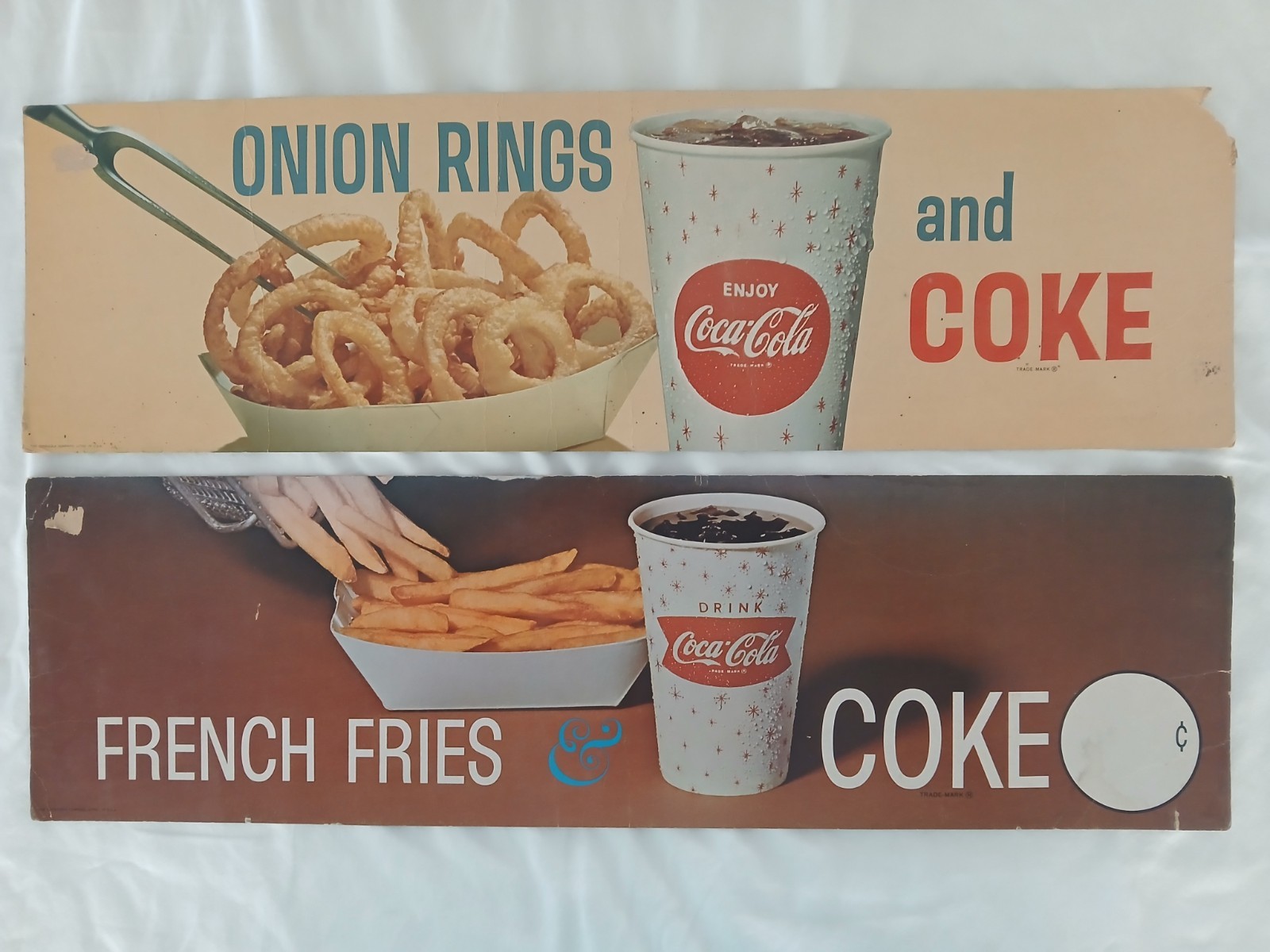 Vintage Coca-Cola Restaurant Menu Signs 24x7 Onion Rings French Fries Coke Pair