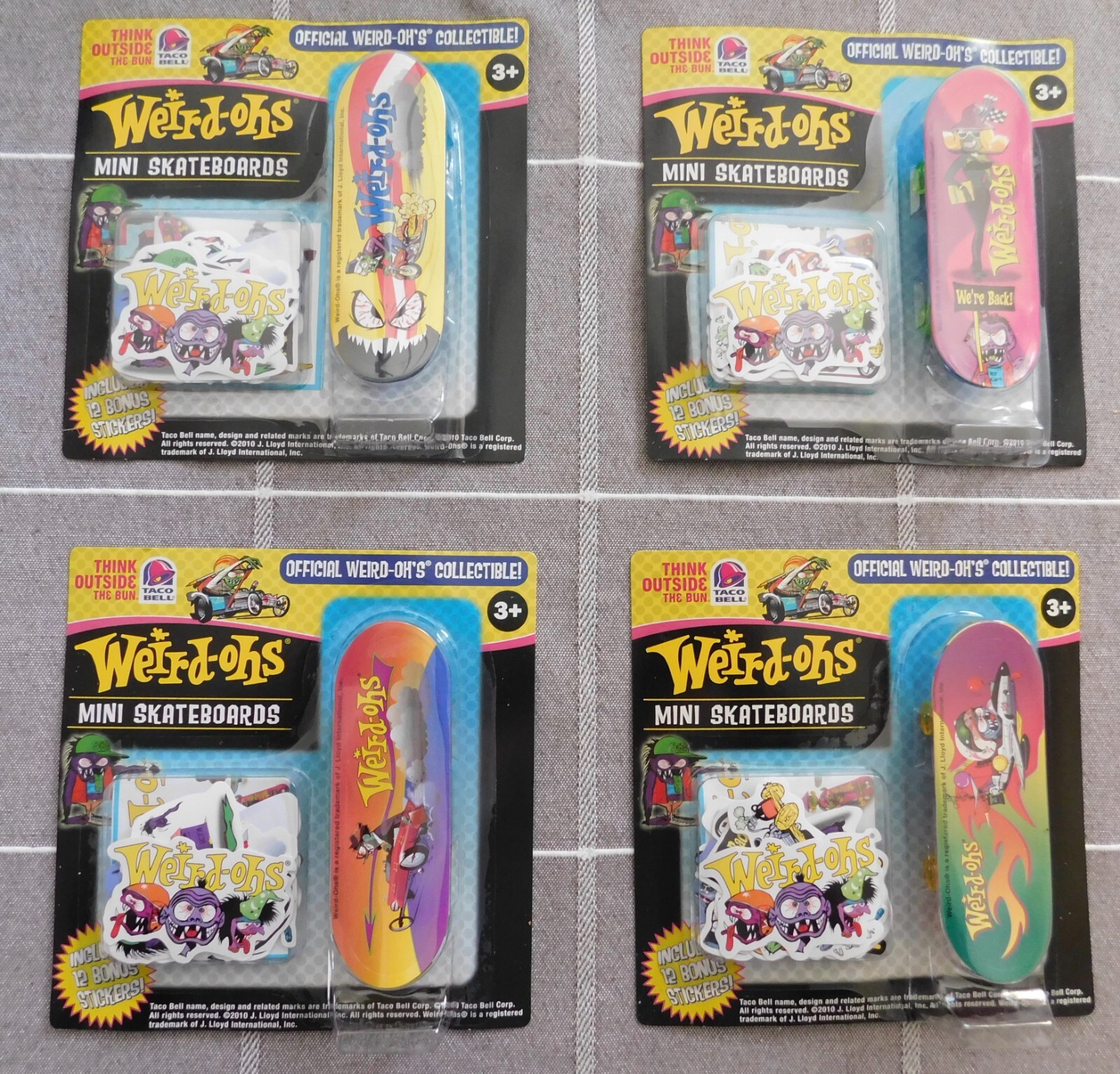 Taco Bell Weird-Ohs Mini Skateboards Stickers And Decals 2010 - Lot of 4 - Read