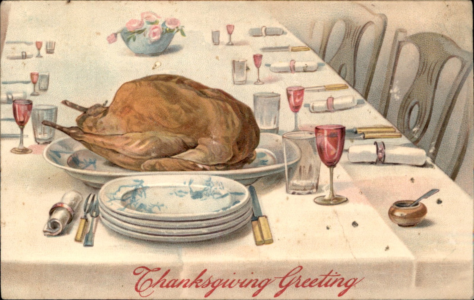Thanksgiving Roasted Turkey Dinner Food c1900s-10s Vintage Postcard