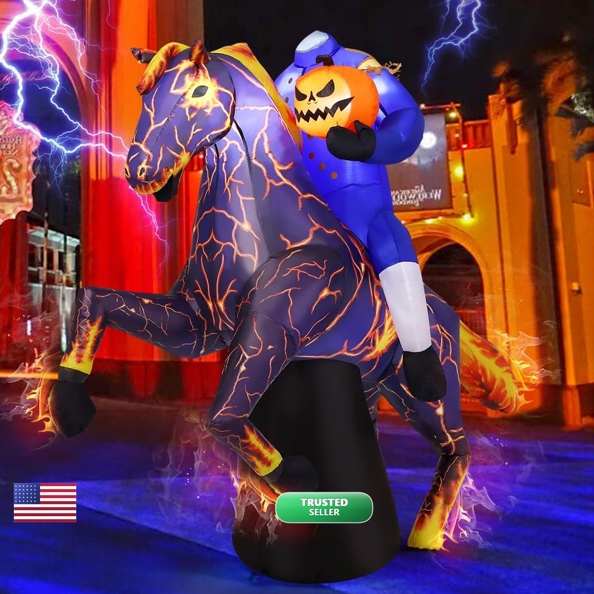 COMIN 69468 6FT Long Headless Horseman Halloween Inflatable Yard Decor LED COMIN 69468 6FT Long Headless Horseman Halloween Inflatable Yard Decor LED