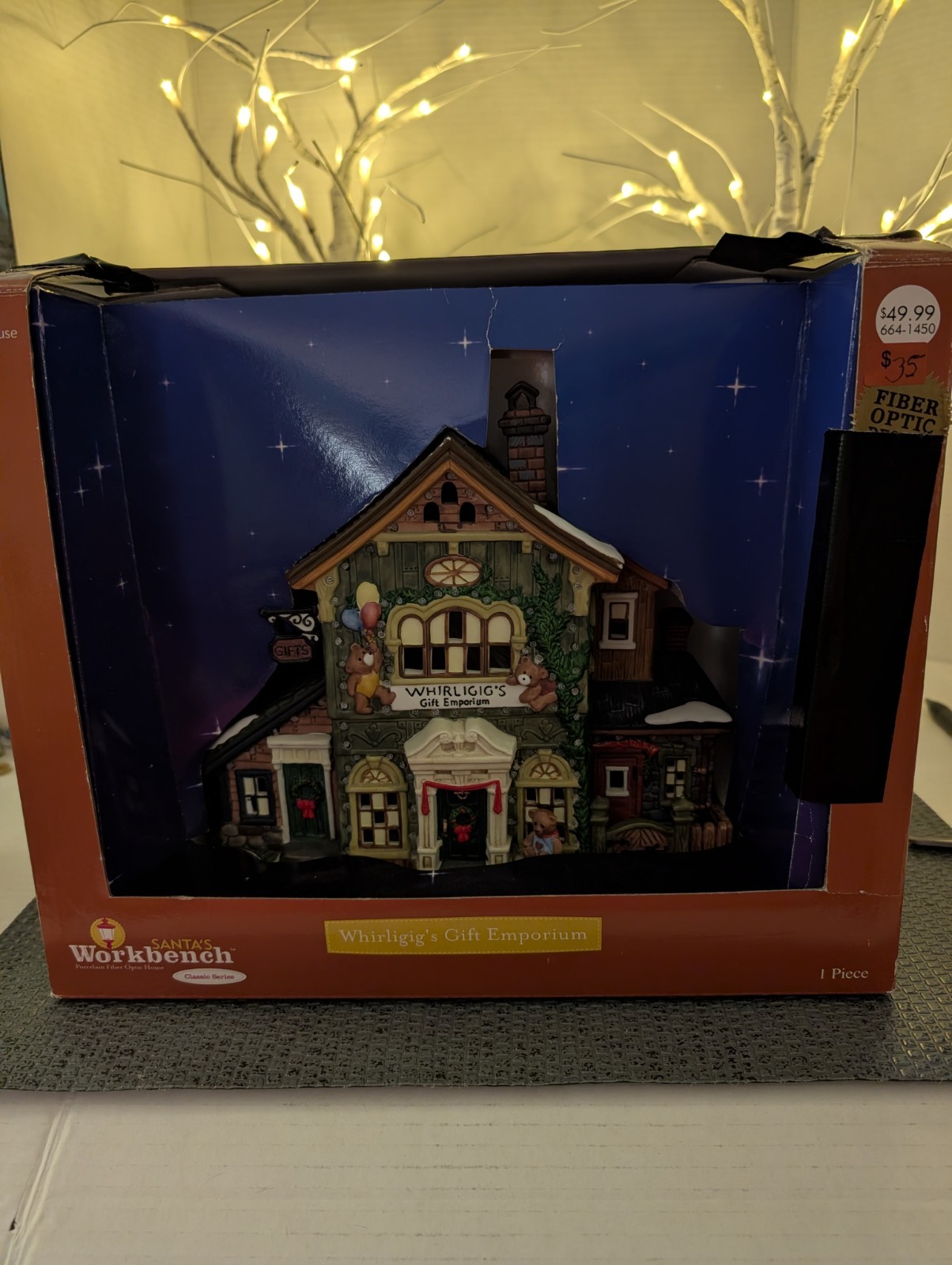 Santa's Workbench Whirligig's Gift Emporium, 2002 Fiber Optic Christmas Vtg bldg