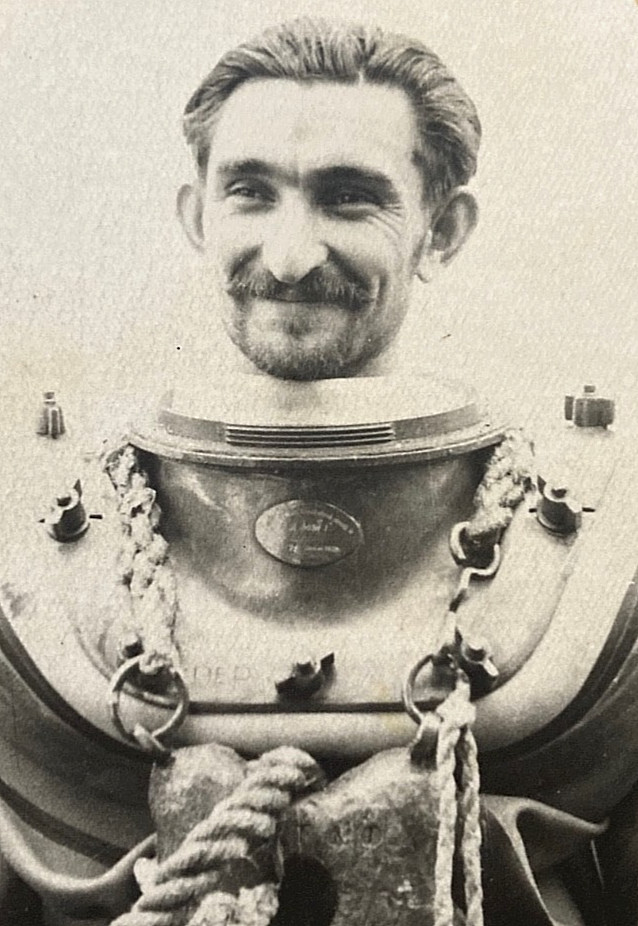 Rare Russian Imperial Navy Diver Photo Early 1900s Studio Portrait 12 Bolt Suit